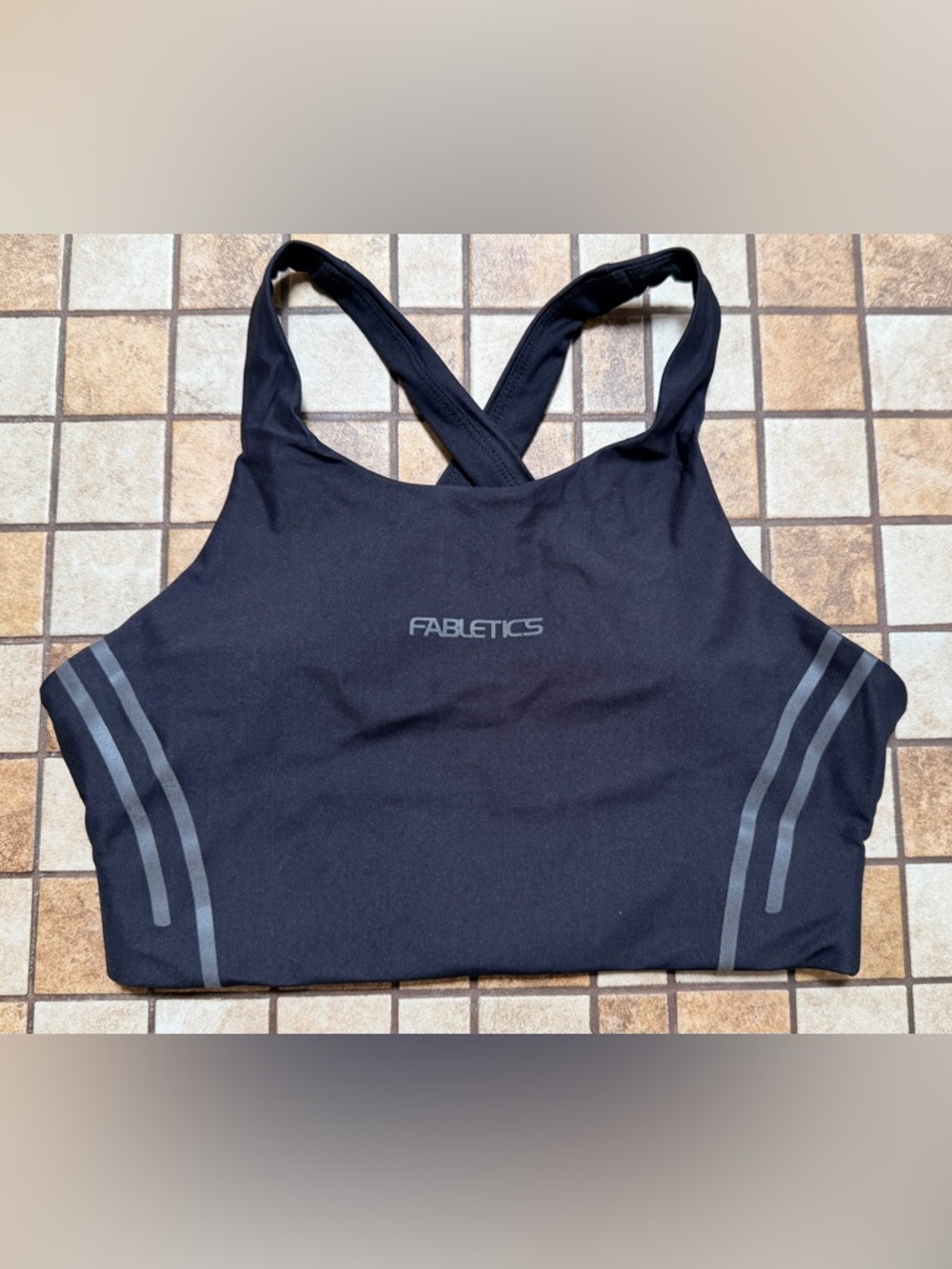 Fabletics Black Sports Bra with Reflective Stripes